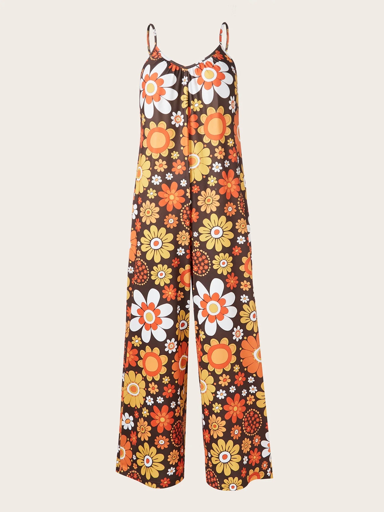 Plus Size Women Printed Pattern Suspender Casual Jumpsuit