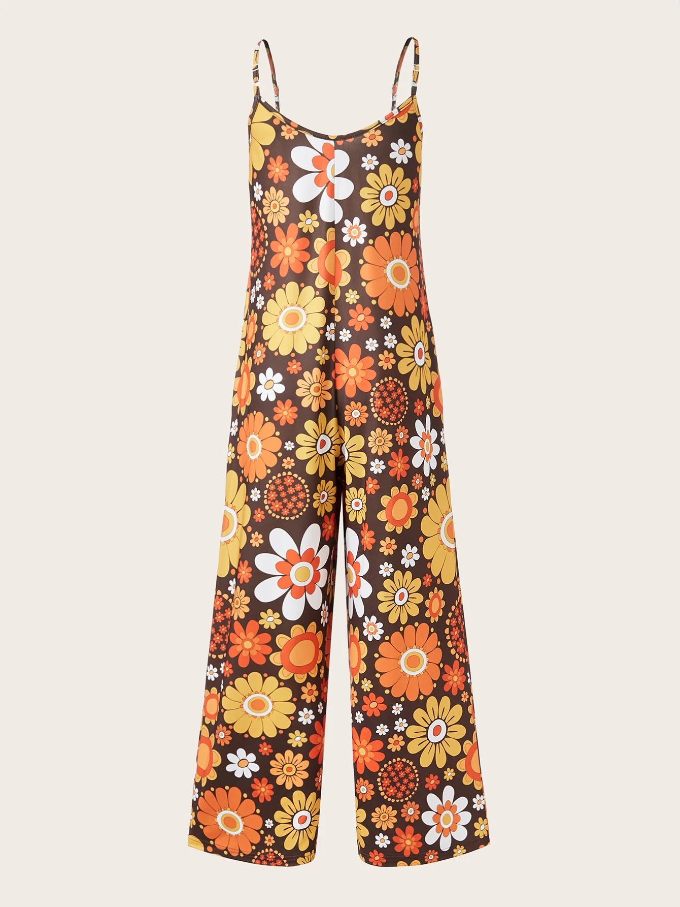Plus Size Women Printed Pattern Suspender Casual Jumpsuit